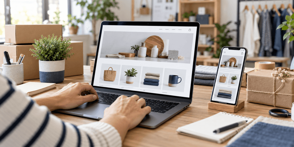 Création d’une boutique en ligne professionnelle affichée sur ordinateur et smartphone dans le Val-d’Oise