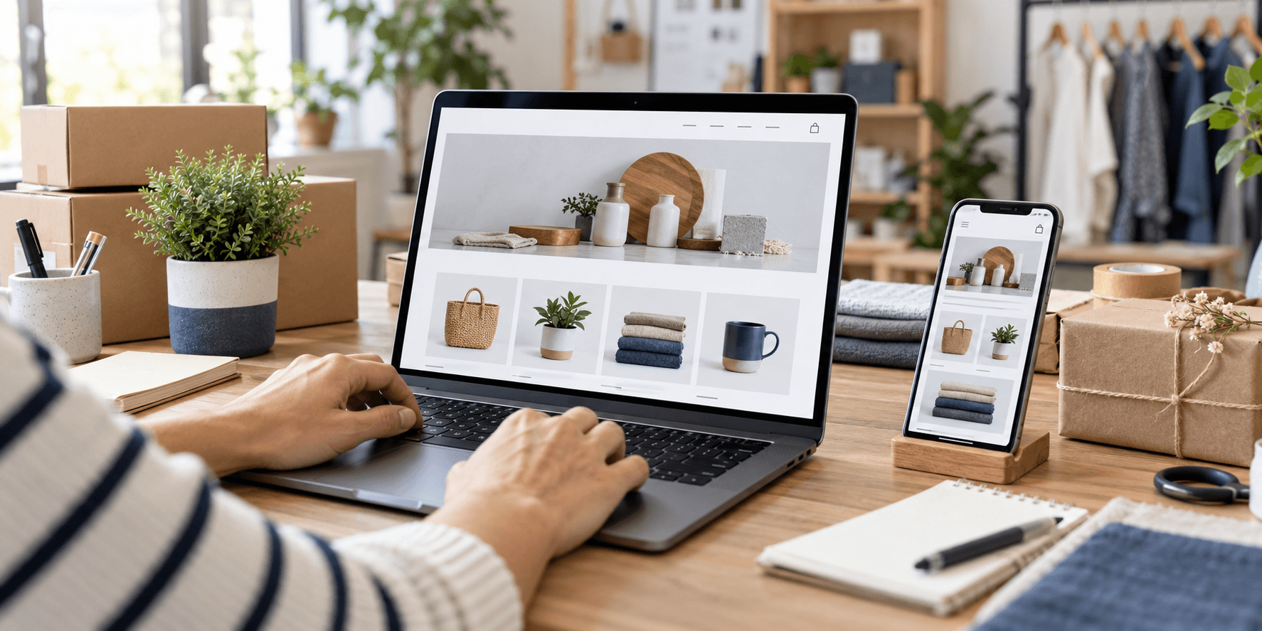 Création d’une boutique en ligne professionnelle affichée sur ordinateur et smartphone dans le Val-d’Oise